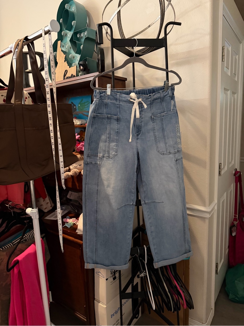 Women's Light Blue Drawstring Denim Jean